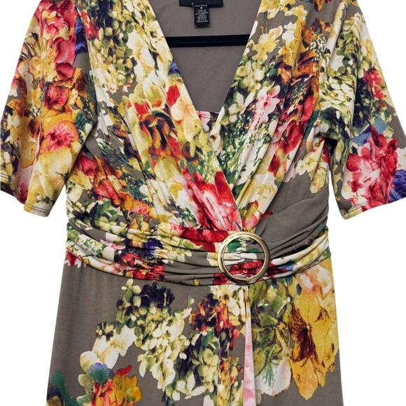 R&M Richard’s Floral Wrap Style V-Neck Short Sleeve Knee Length Dress Womens 8 - Picture 2 of 7